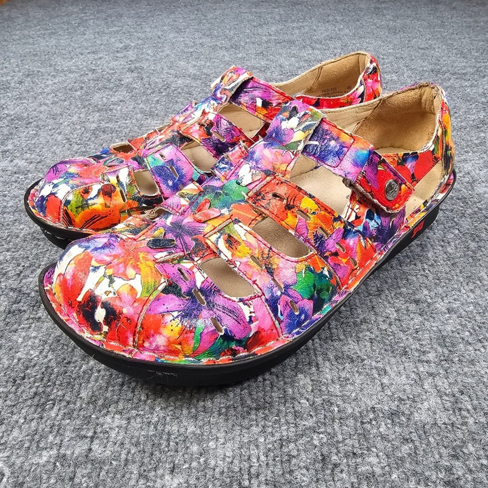 Alegria Pesca Iris Comfort Sandals Multi Floral Leather Fisherman Rocker EU 40